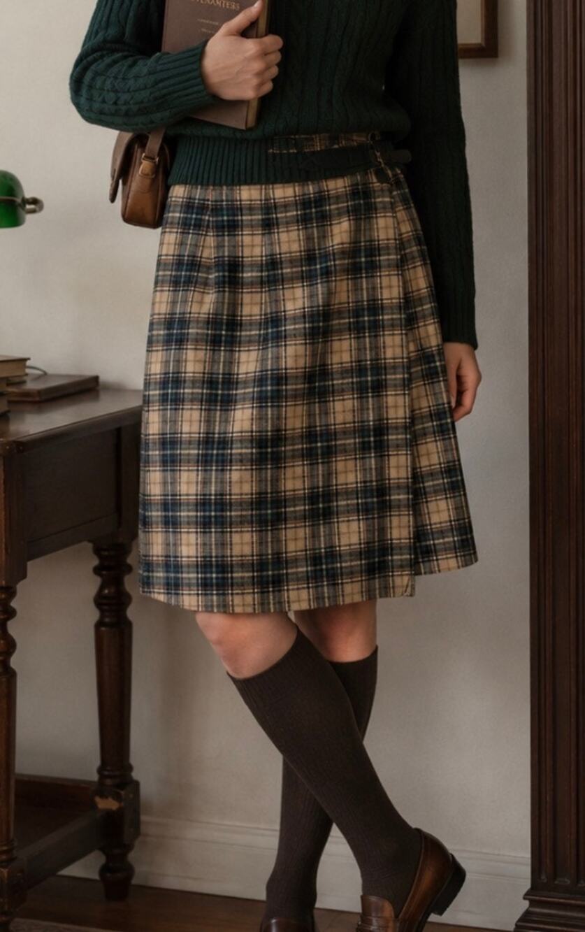 Vintage Pendleton Virgin Wool Plaid Wrap Midi Skirt pleated Made in USA XS